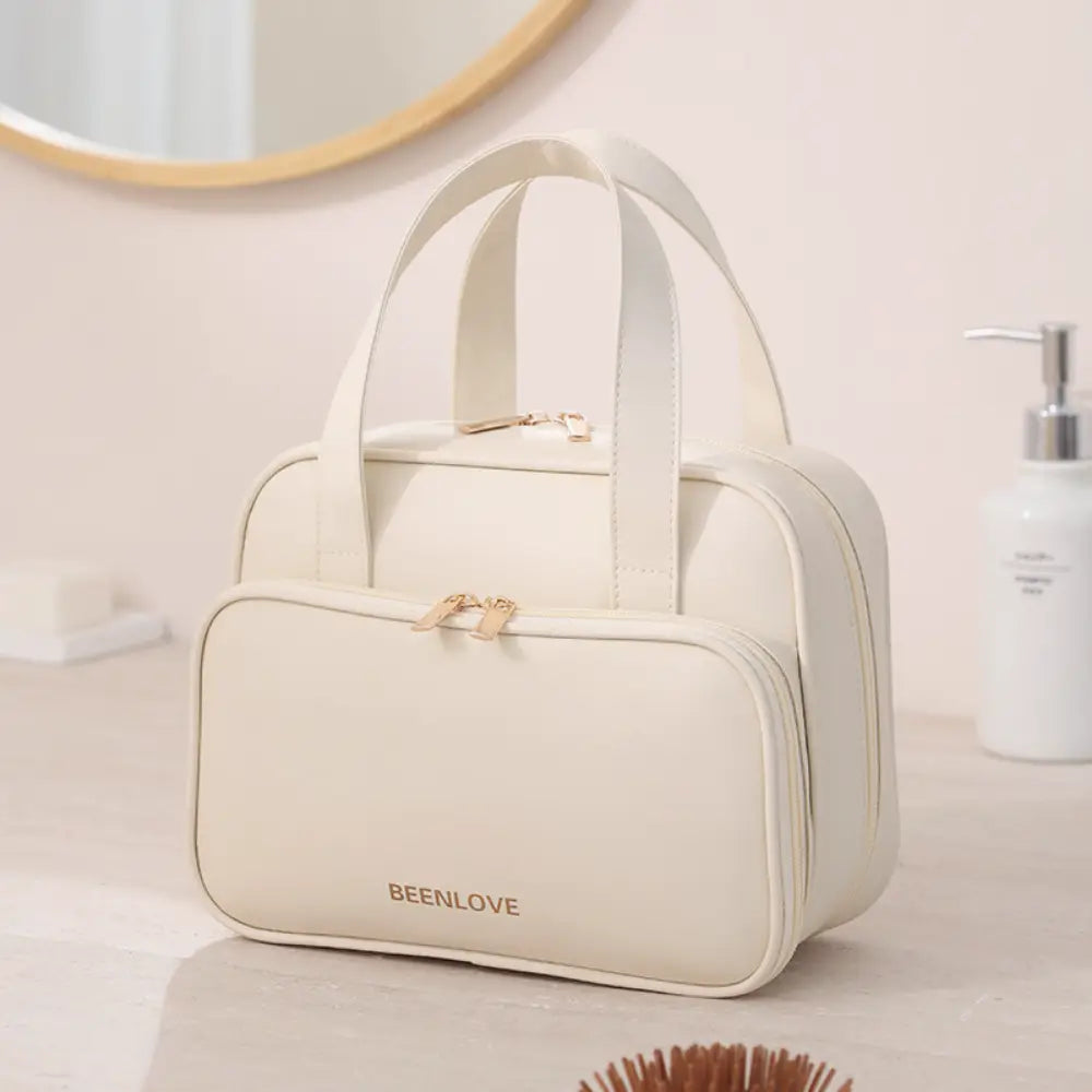 sac vanity femme beige en cuir de voyage