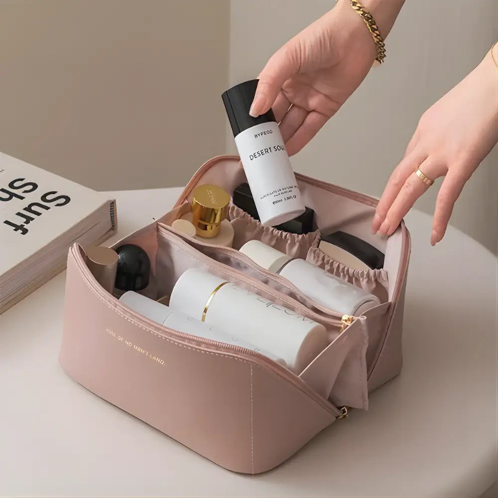 trousse de toilette de luxe femme rose compartiment