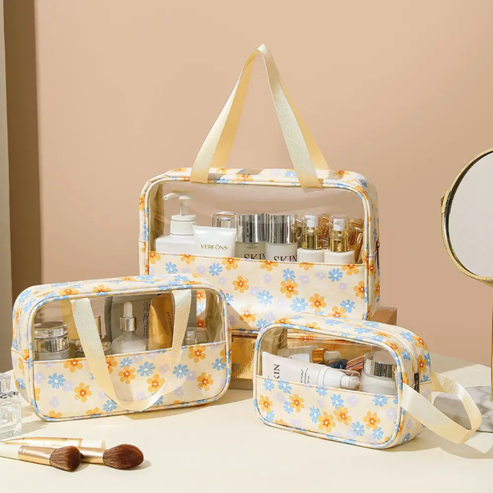 trousse de toilette familiale avec fleurs jaune