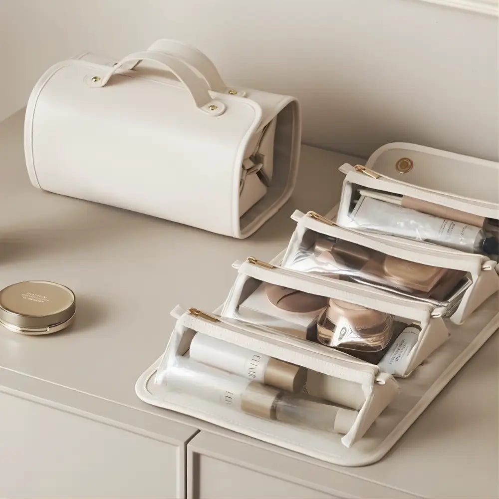 trousse de toilette femme cuir blanc compartiment