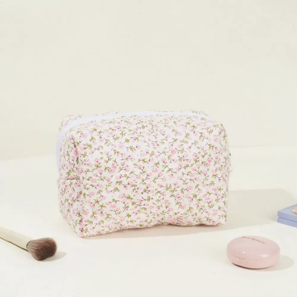 trousse de toilette fleurie rose
