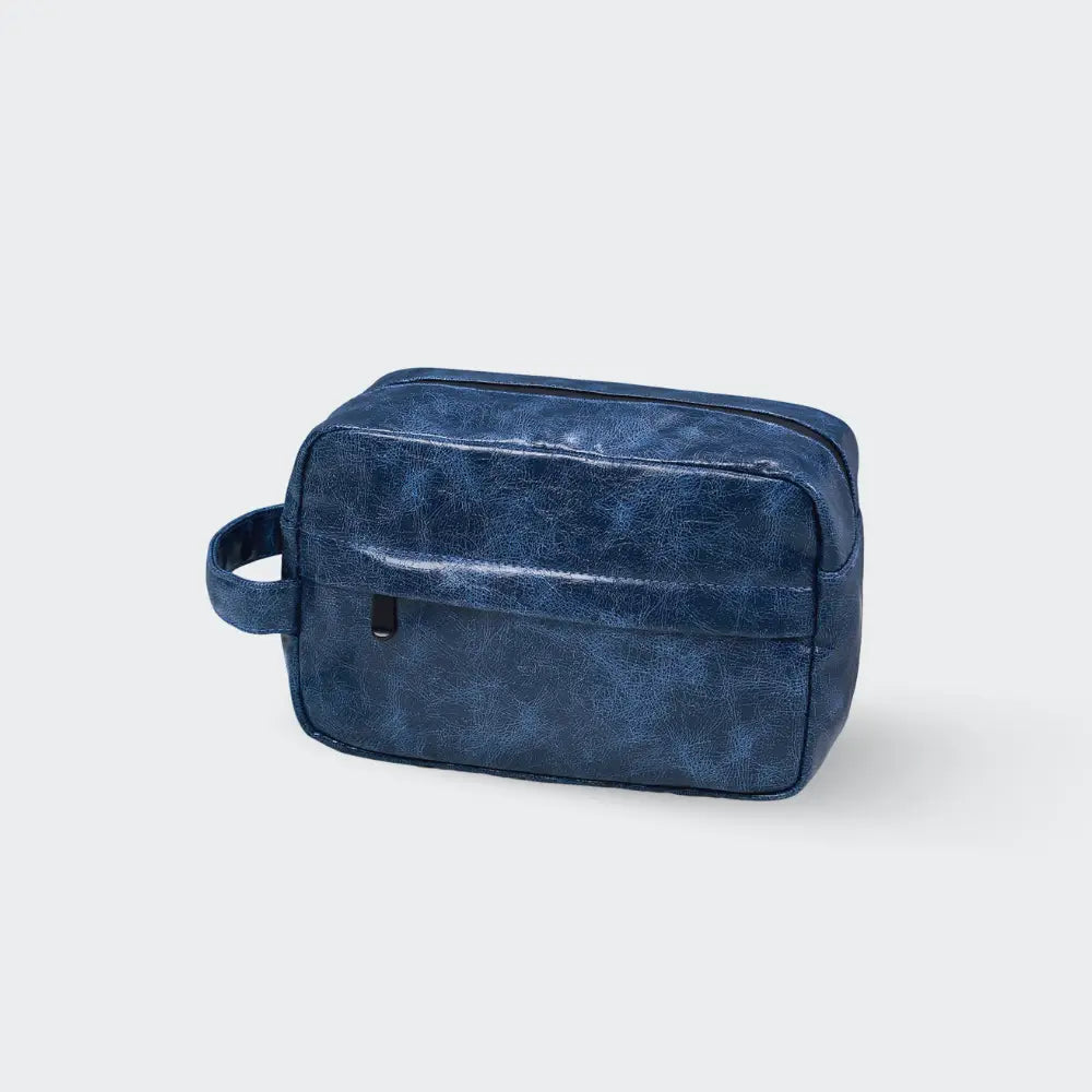 trousse de toilette homme en cuir bleu