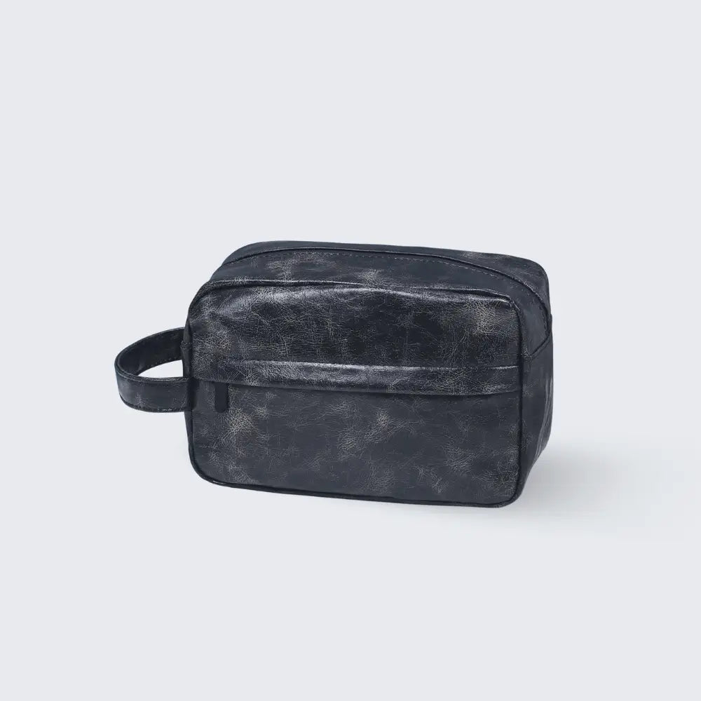 trousse de toilette homme en cuir noir