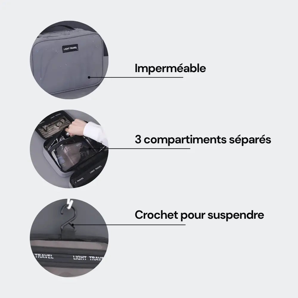 trousse de toilette homme gris compartiment consignes