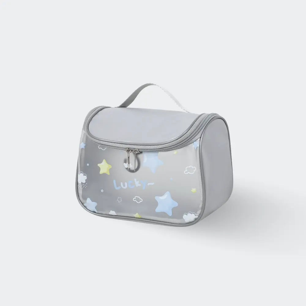 trousse de toilette plastique transparent gris