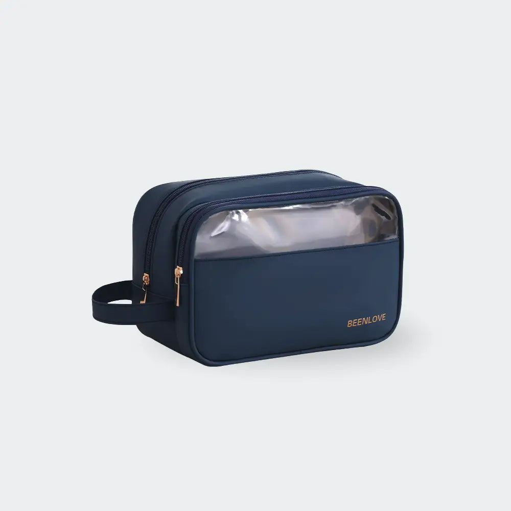 trousse de toilette transparente bleu