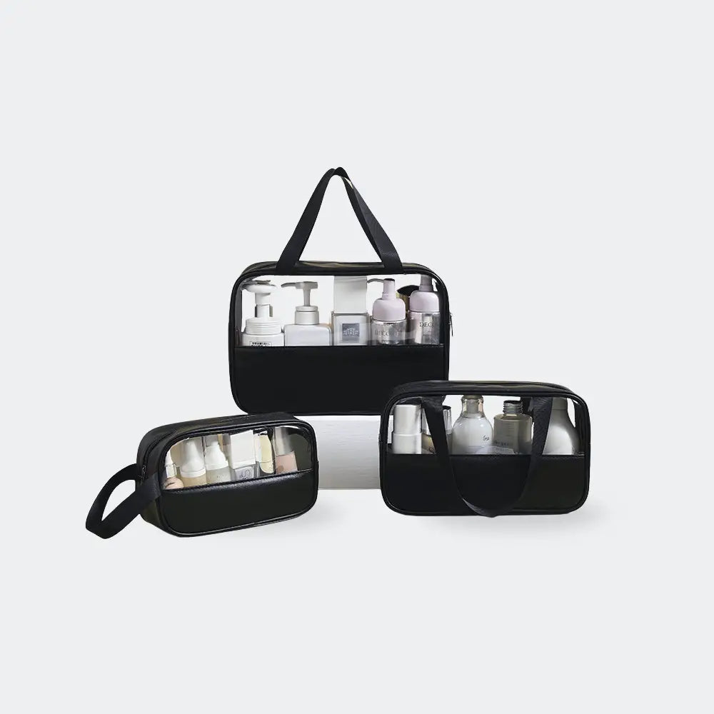 trousses de toilette elegantes noires lot de trois